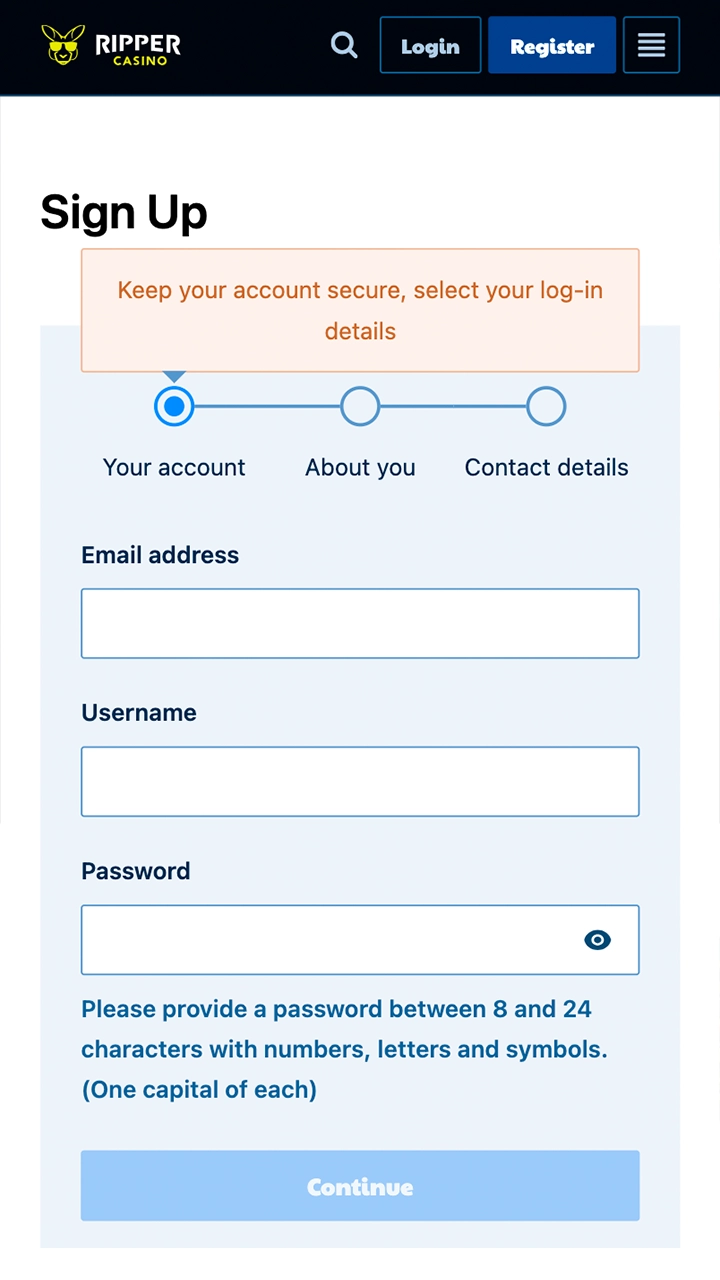 Complete all the instant registration for betting at Ripper Casino.