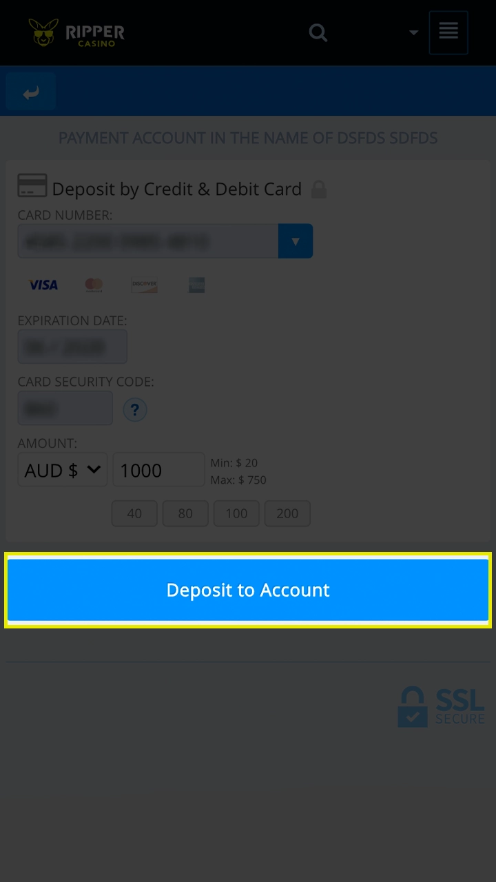 Complete your Ripper Casino deposit.