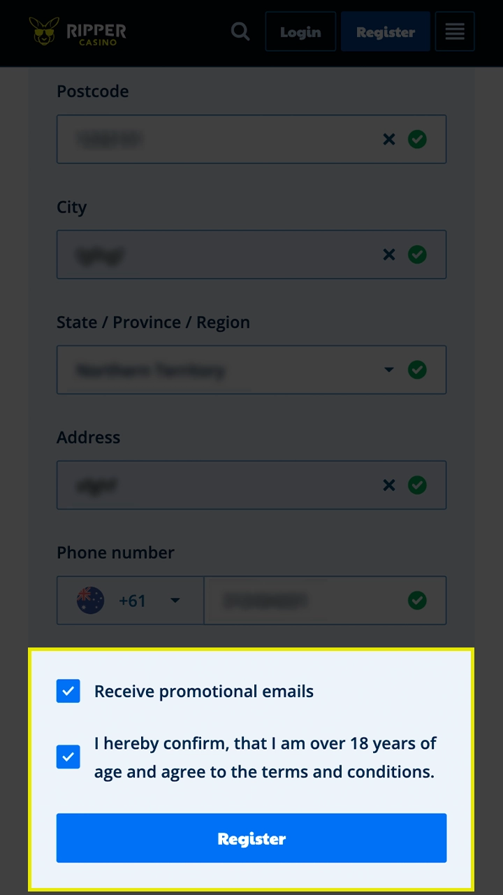Create a personal account at Ripper Casino.