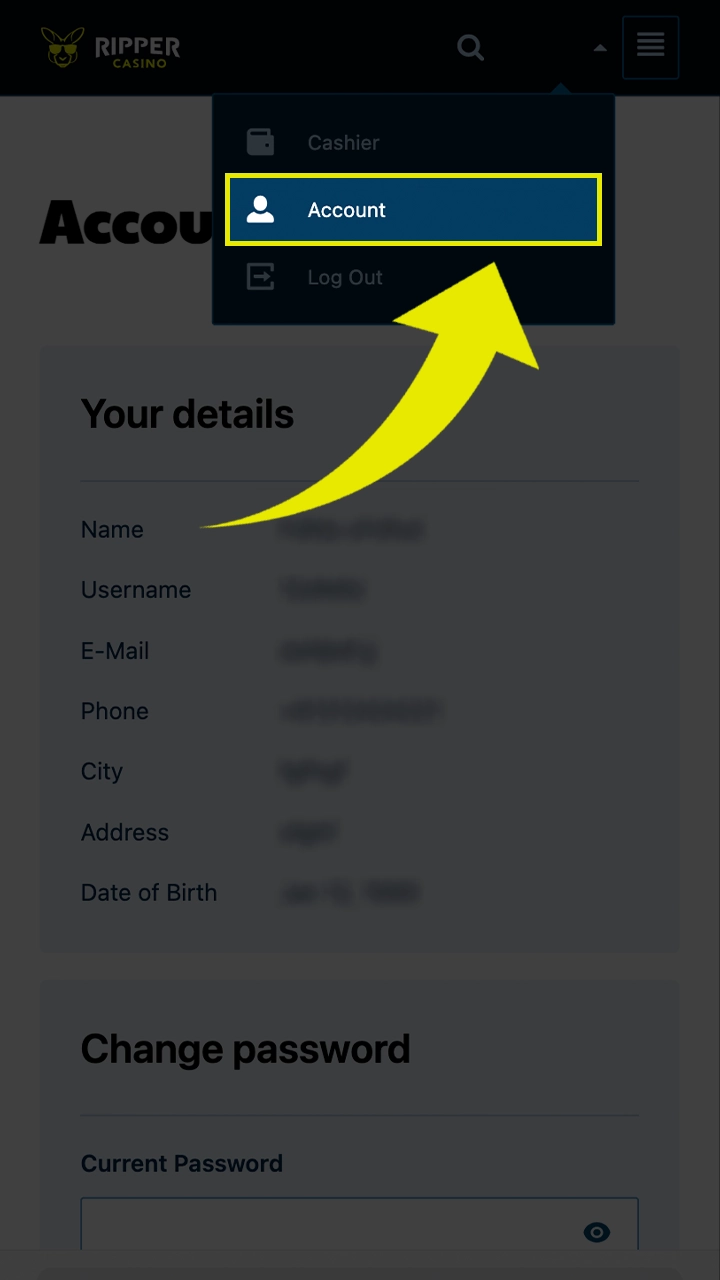 Confirm the required details to verify your Ripper Casino account.