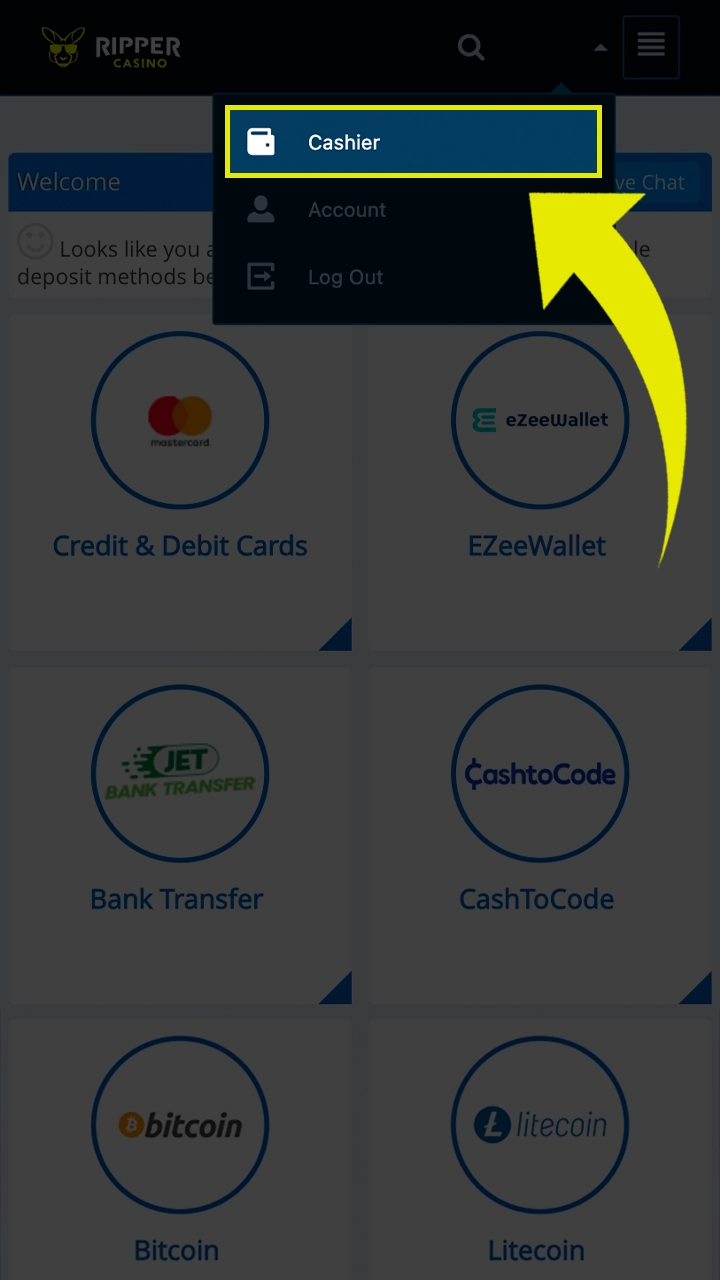 Proceed to the deposit and fund your Ripper Casino account.