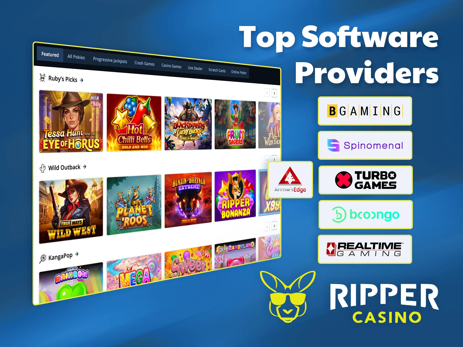 Enjoy games from leading providers right at Ripper Casino.