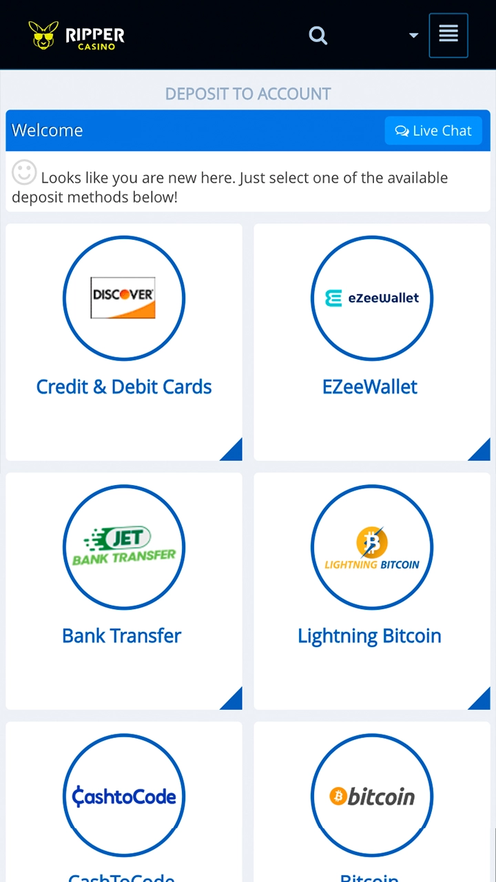 Use accepted methods to fund your account at Ripper Casino.