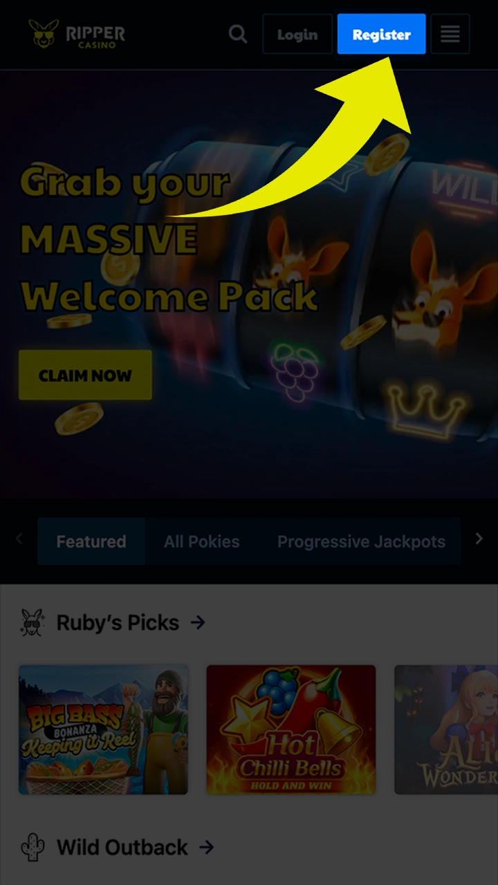 Proceed to register an account to start playing at Ripper Casino.