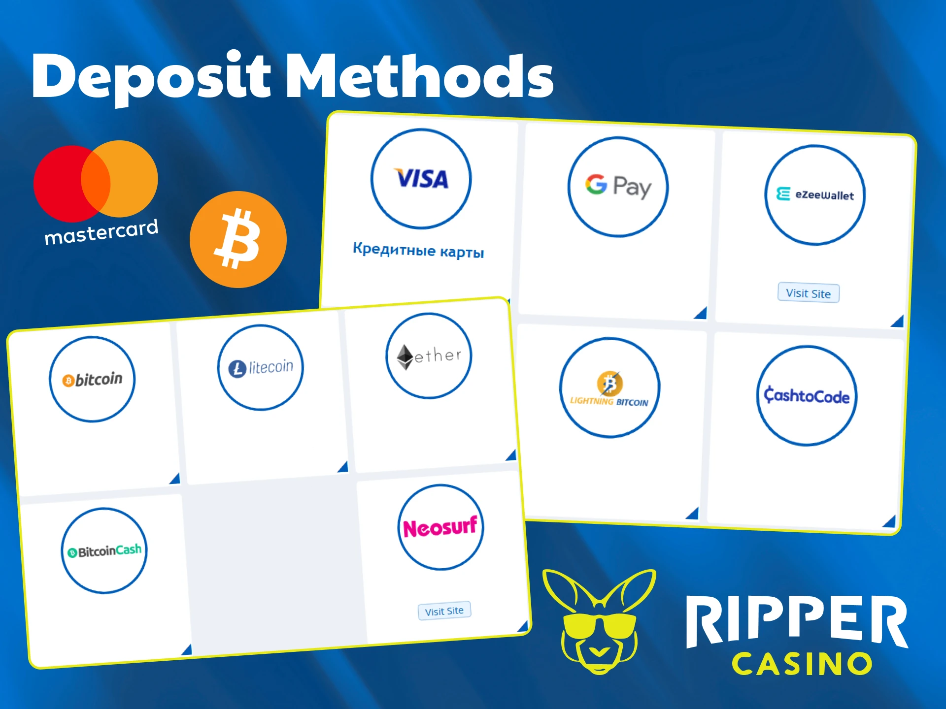 Fund your Ripper Casino account in a variety of ways.