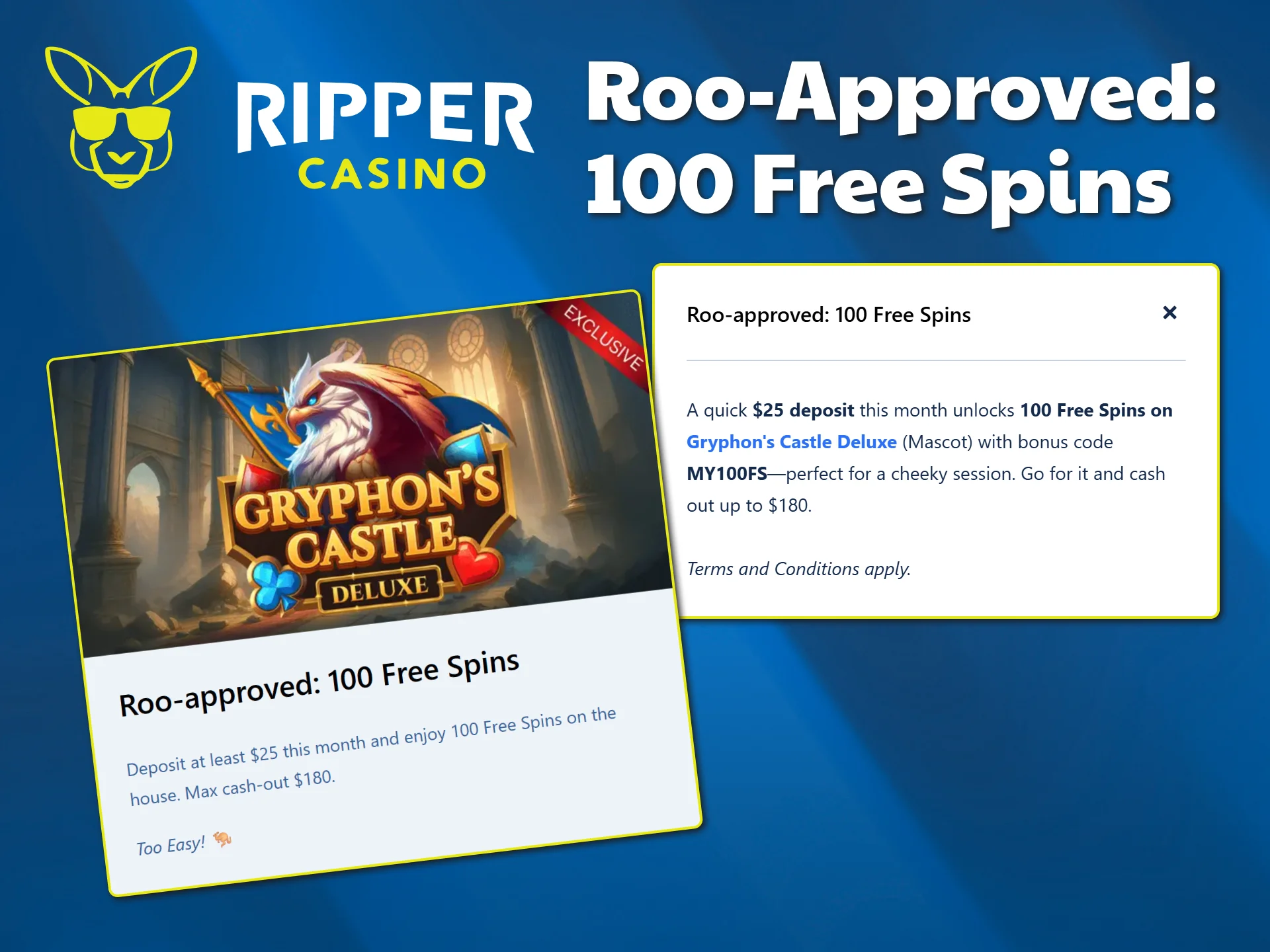 Try Roo-approved: 100 Free Spins bonus at Ripper Casino.